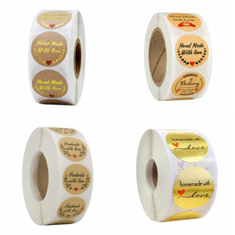 50pcs Brown Handmade with love Stickers 25mm Wedding Stickers for Party Favors Decoration Envelope Seals Stationery Stickers