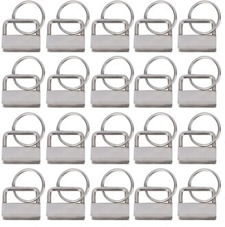 50Pcs Diy Stof Sleutelhanger Fob Polsbandje Met Key Ring Voor Lanyard Bagage Riem Accessoires (25Mm, zilver) zilver 1