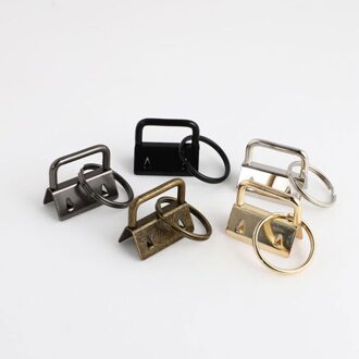 50Pcs Diy Stof Sleutelhanger Fob Polsbandje Met Key Ring Voor Lanyard Bagage Riem Accessoires (25Mm, zilver) zwart