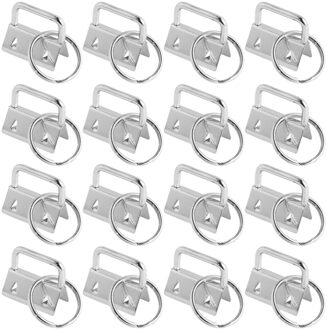 50Pcs Diy Stof Sleutelhanger Fob Polsbandje Met Key Ring Voor Lanyard Bagage Riem Accessoires (25Mm, zilver)