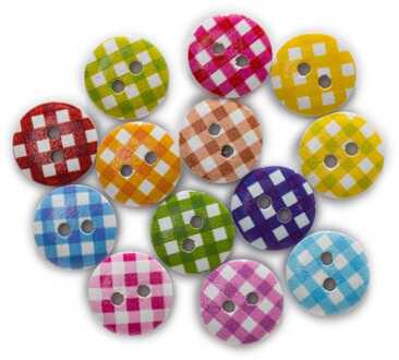 50Pcs Grid Printing Ronde Pastorale Stijl Houten Knoppen Naaien Plakboek Kleding Ambachten Handwerk Accessoires Decoratie 11-18Mm wit / 15mm