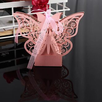 50pcs Hollow Vlinder Chocolade Papier Snoep Doos Dozen met Lint Wedding Party Supplies roze