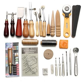 50Pcs Leather Craft Gereedschap Kit Hand Diy Naaien Stiksels Carving Werk Punch Zadel Leathercraft Accessoires Voor Lederen Werken