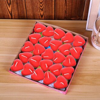 50Pcs Liefde Hartvormige Thee Licht Kaarsen Rookloze Kaarsen Romantische Decoratieve Rood