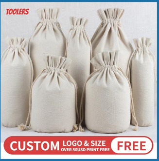 50pcs/lot Round Bottom Fungus Lace Cotton Canvas Bags Tools Race Food Red Wine Storage Drawstring Packaging Bag Custom Logo
