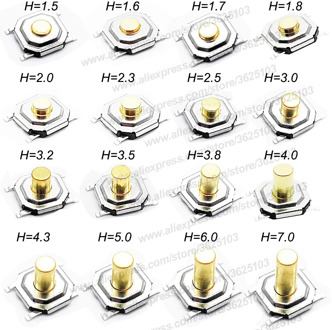 50PCS/LOT SMD 4*4*1.5MM~7MM 4X4X1.5MM~7MM 5.2mm x 5.2mm Tactile Tact Push Button Micro Switch Momentary Push Button Copper Head