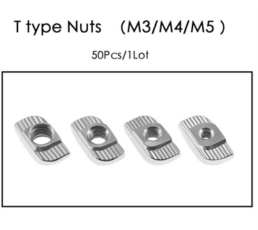 50pcs/lot TWO TREES 3D Printer Parts M3/M4/M5 Carbon Steel T type Nuts Fastener Aluminum Connector For 2020 Industrial Profile
