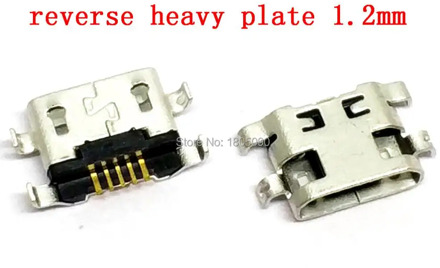 50pcs Micro USB Connector 5pin reverse heavy plate 1.2mm Flat mouth without curling side Female For HUAWEI G7 Lenovo Mini USB