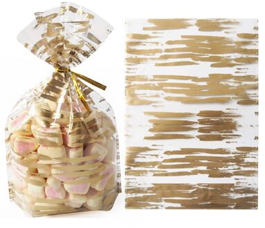 50Pcs Pluim Plastic Zak Cookie Snoep Zakken Bruiloft Verjaardag Gunsten Pasen Birthday Party Snack Bag Verpakking goud streep