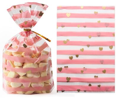 50Pcs Pluim Plastic Zak Cookie Snoep Zakken Bruiloft Verjaardag Gunsten Pasen Birthday Party Snack Bag Verpakking Love streep