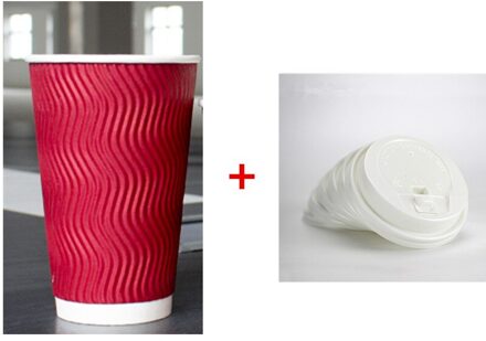 50Pcs Red Gegolfd Anti-Brandwonden Isolatie Dik Papier Cup 400Ml Wegwerp Koffie Sojamelk Drink Verpakking cups Met Deksel cup en lid / 12oz 300ml 50stk