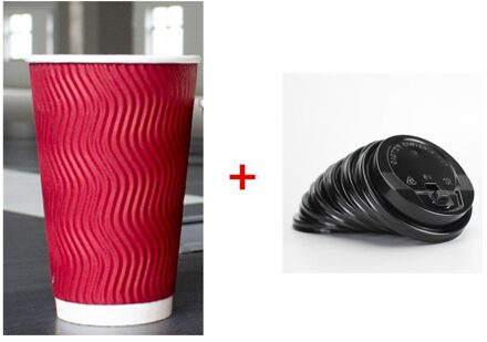 50Pcs Red Gegolfd Anti-Brandwonden Isolatie Dik Papier Cup 400Ml Wegwerp Koffie Sojamelk Drink Verpakking cups Met Deksel cup en lid1 / 14oz 400ml 50stk
