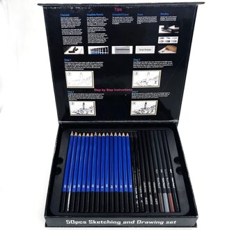 50Pcs Schetsen Potloden Set Professionele Tekening Hout Potlood Kit Voor Scholieren Schilderen Tool Art Supplies