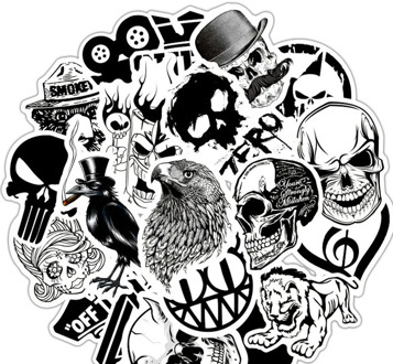 50pcs/set Cool Black White Rock Music Band Stickers Retro Sticker DIY Skateboard Luggage Laptop Car Motorcycle Decal Classic Toy