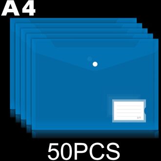 50Pcs Transparant Plastic A4 Mappen Bestand Zak Met Label Document Hold Zakken Mappen Filing Papier Opslag Kantoor Schoolbenodigdheden Blauw