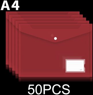 50Pcs Transparant Plastic A4 Mappen Bestand Zak Met Label Document Hold Zakken Mappen Filing Papier Opslag Kantoor Schoolbenodigdheden Rood
