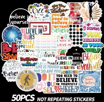 50Pcs Vertrouwen Engels Letters Inspirational Quotes Sticker Voor Laptop Skateboard Case Helm Speelgoed Cartoon Decals Stickers F5 52stk