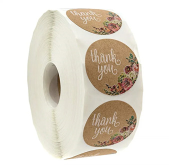50Pcs/wad Thank You Stickers for seal labes 1inch Handmade Sticker Brown Kraft Floral scrapbooking cute Stationery sticker