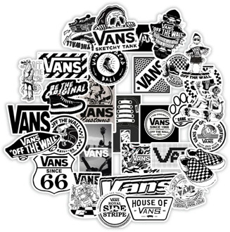 50PCS White and Black Vans Stickers For Scrapbooking Laptop Guitar Skateboard Suitcase Decal Animal Puppy Sticker