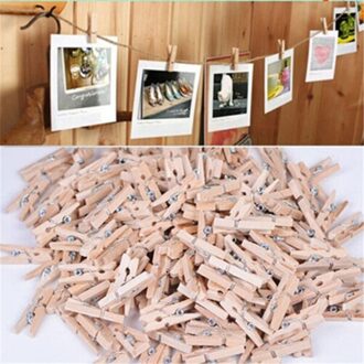 50Pcs X 25Mm Mini Kleding Natuurlijke Hout Broche Fotopapier Wasknijper Hout Kleur Craft Postkaart Decoratie Clip fotowand Clip