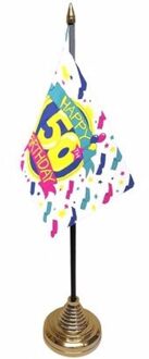 50ste verjaardag tafelvlaggetje - 10 x 15 cm - met standaard - 50 jaar geworden