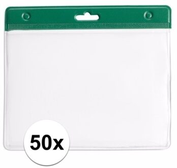 50x badgehouders groen - 11,5 x 9,5 cm - naamkaarthouders / naambadge