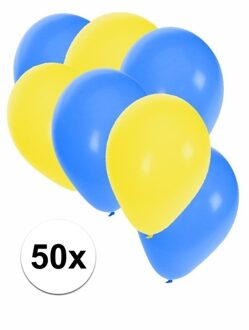 50x blauwe en gele ballonnen - Ballonnen Multikleur