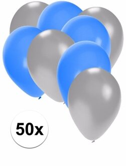 50x blauwe en zilveren ballonnen - Ballonnen Multikleur