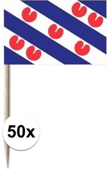 50x Blauwe/witte Frieslandse cocktailprikkertjes/kaasprikkertjes met pompebled print 8 cm
