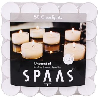 50x Clearlights witte waxinelichten/theelichten 4,5 branduren in doos