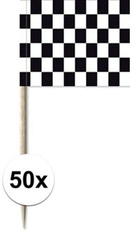 50x Cocktailprikkers race/finish vlag 8 cm vlaggetjes decoratie Multi
