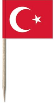 50x Cocktailprikkers Turkije 8 cm vlaggetje landen decoratie Multi