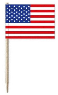 50x cocktailprikkers USA Amerika - snack prikkertjes vlaggetjes