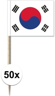 50x Cocktailprikkers Zuid-Korea 8 cm vlaggetje landen decoratie