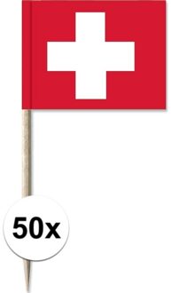 50x Cocktailprikkers Zwitserland 8 cm vlaggetje landen decoratie Multi