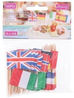 50x Europese landen cocktailprikkers - vlaggetjes prikkers
