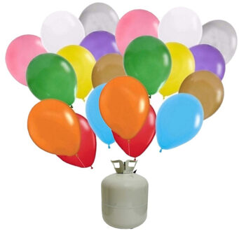 50x Gekleurde helium ballonnen 27 cm + helium tank/cilinder