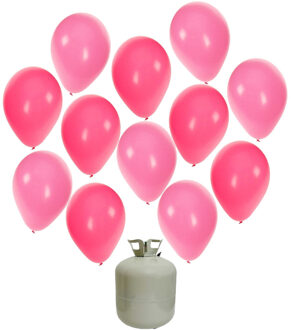 50x Helium ballonnen roze/licht roze 27 cm meisje geboorte + helium tank/cilinder