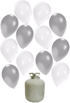 50x Helium ballonnen wit/zilver 27 cm + helium tank/cilinder