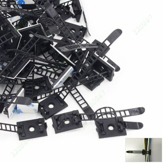 50x Herbruikbare Verstelbare Adhesive Draad Bevestigingsklem Cable Tie Mount Sticker Zwart