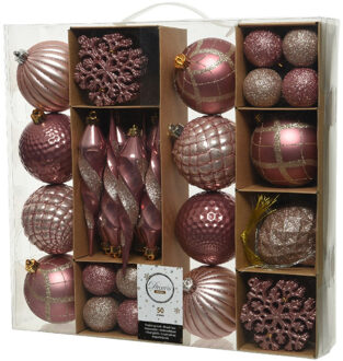 50x Kunststof kerstballen mix roze 4-8-15 cm kerstboom versiering/decoratie - Kerstbal