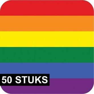 50x Regenboog thema bierviltjes - Bierfiltjes Multikleur