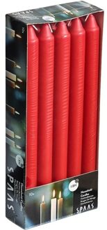 50x Rode dinerkaarsen 24 cm 8 branduren - Geurloze kaarsen - Huishoudkaarsen/tafelkaarsen/kandelaarkaarsen