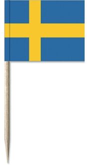 50x stuks Cocktailprikkers Zweden 8 cm vlaggetje landen decoratie