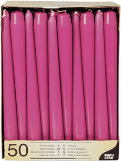 50x stuks dinerkaarsen fuchsia roze 25 cm