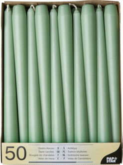 50x stuks dinerkaarsen jade groen 25 cm