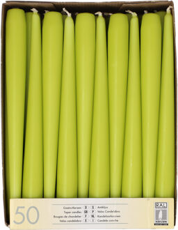 50x Stuks Dinerkaarsen Lime Groen 25 Cm - Dinerkaarsen