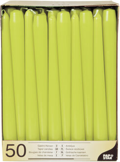 50x stuks dinerkaarsen lime groen 25 cm