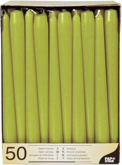 50x stuks dinerkaarsen olijf groen 25 cm
