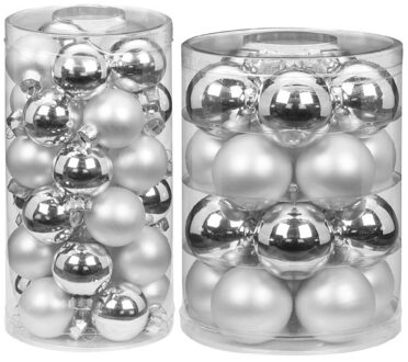 50x stuks glazen kerstballen elegant zilver mix 4 en 6 glans en mat - Kerstbal Zilverkleurig